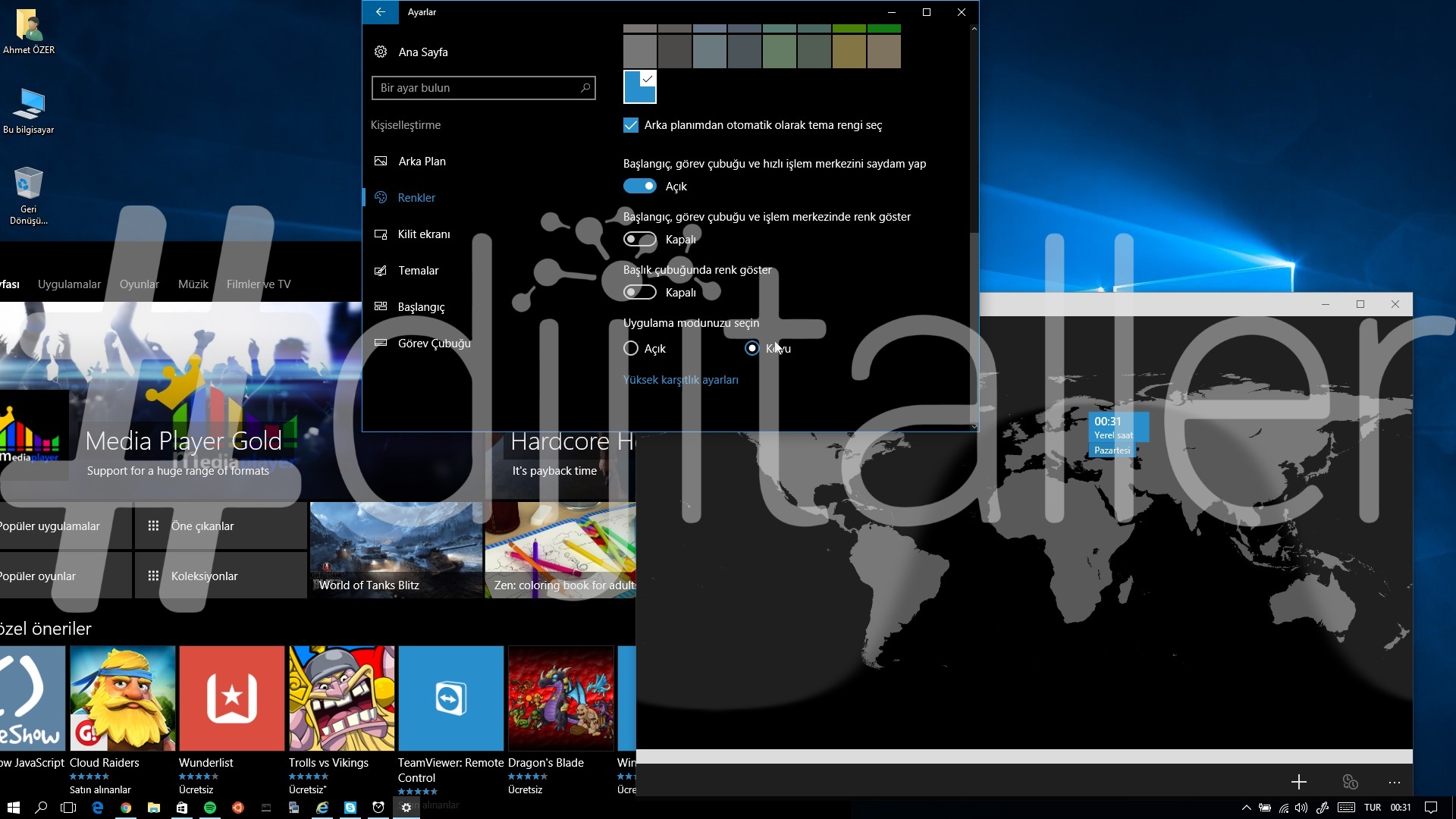 Windows 10 Karanlık Tema